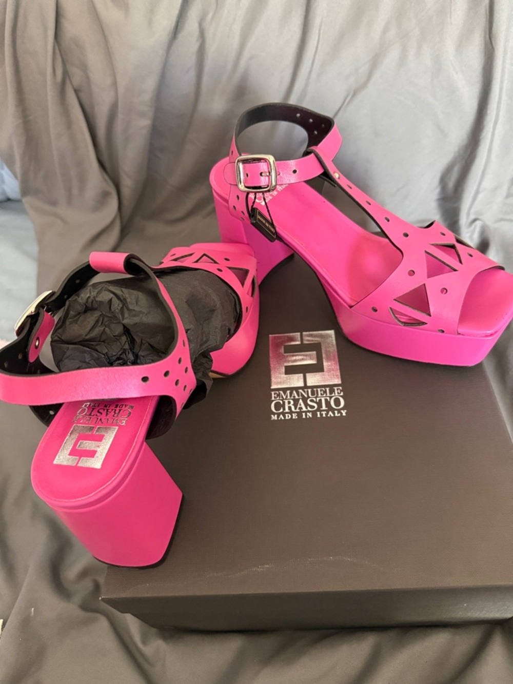 Emanuele Crasto Hot Pink Platform Sandals with Ankle Buckle